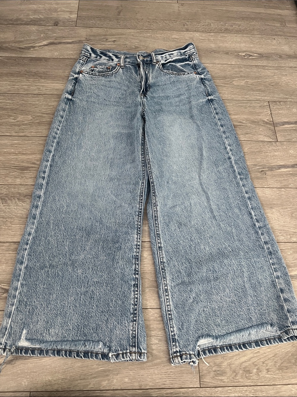 New Wide Leg High-Rise crop Women's Jeans - Light Blue